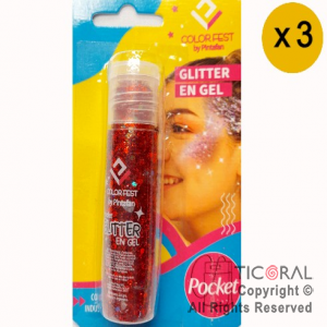 GLITTER EN GEL PELO ROSTRO CUERPO ROJO 854-05 X 20 GR x 3